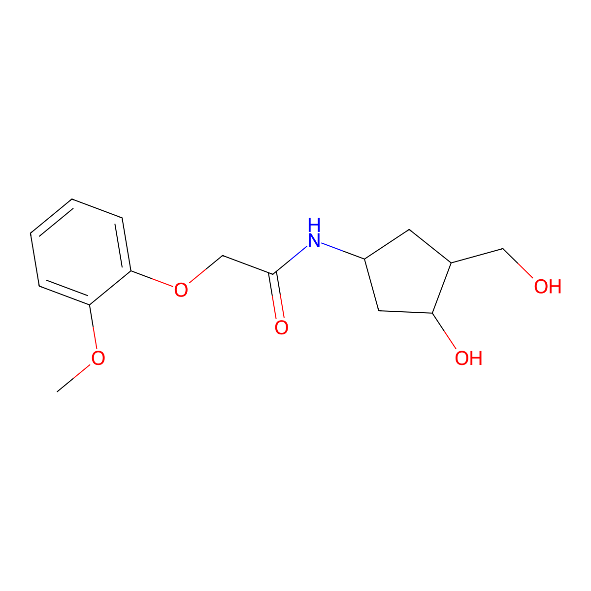 N-(3-hydroxy-4-(hydroxymethyl)cyclopentyl)-2-(2-methoxyphenoxy)acetamide molecular structure, CAS 1421481-83-5