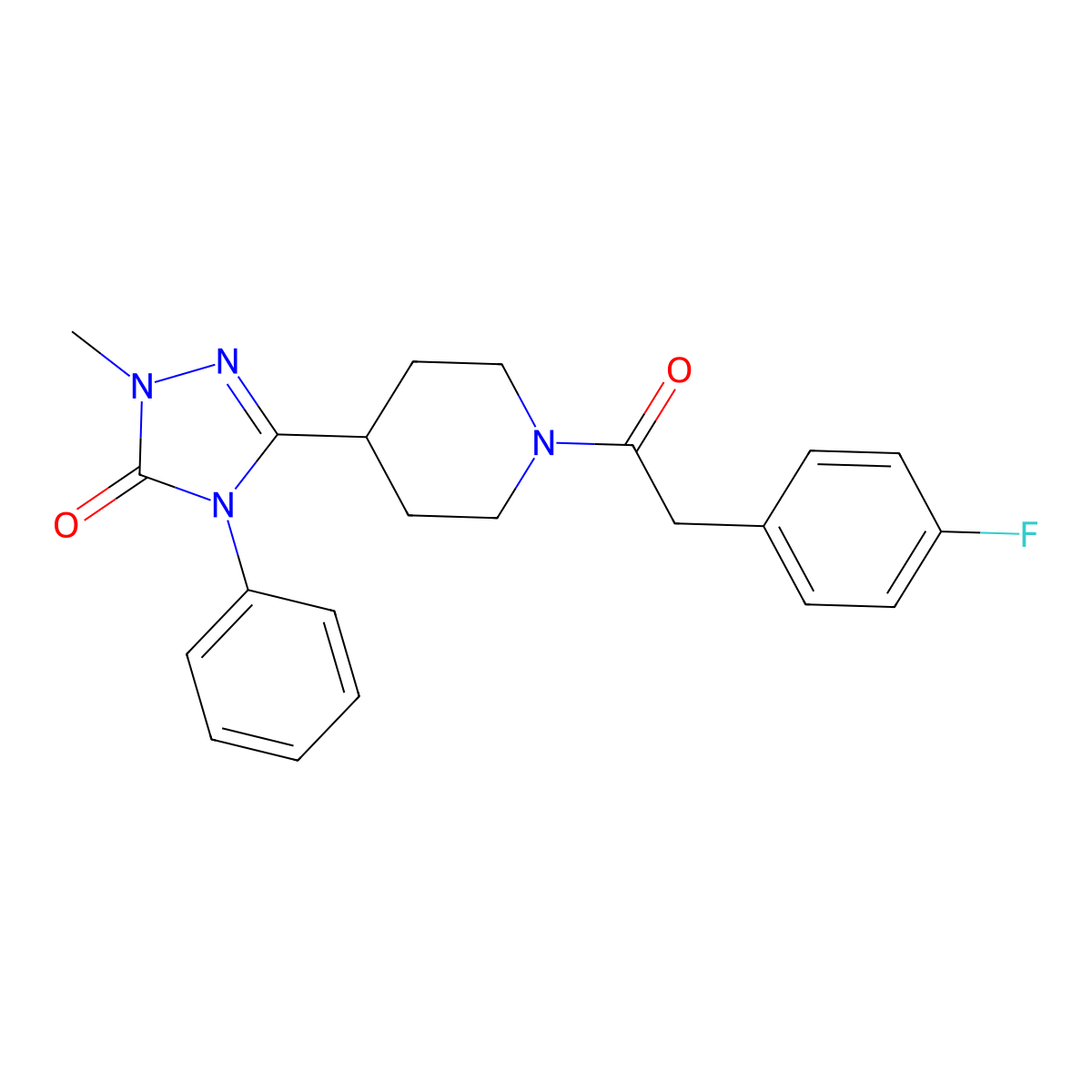 3-(1-(2-(4-fluorophenyl)acetyl)piperidin-4-yl)-1-methyl-4-phenyl-1H-1,2,4-triazol-5(4H)-one molecular structure, CAS 1421481-89-1