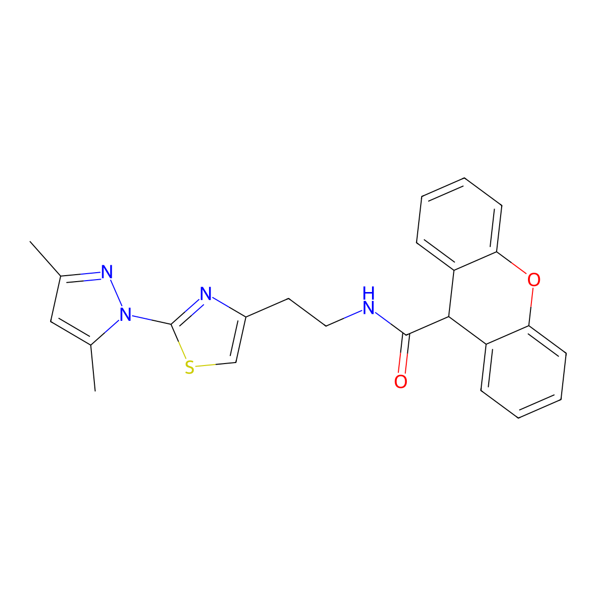 N-(2-(2-(3,5-dimethyl-1H-pyrazol-1-yl)thiazol-4-yl)ethyl)-9H-xanthene-9-carboxamide molecular structure, CAS 1421481-90-4