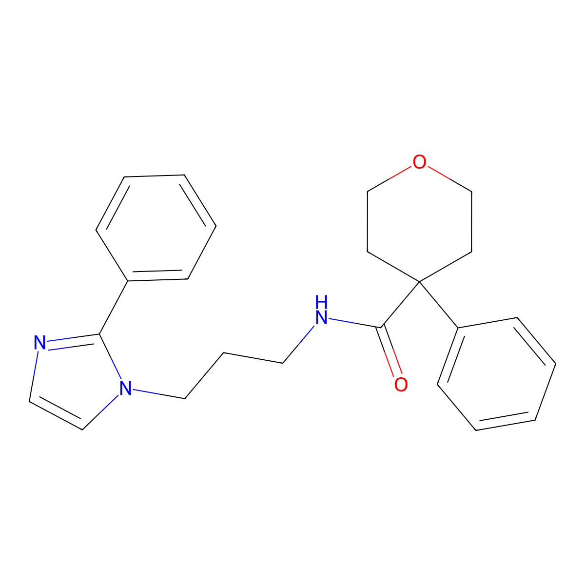 4-phenyl-N-[3-(2-phenyl-1H-imidazol-1-yl)propyl]oxane-4-carboxamide molecular structure, CAS 1421481-91-5