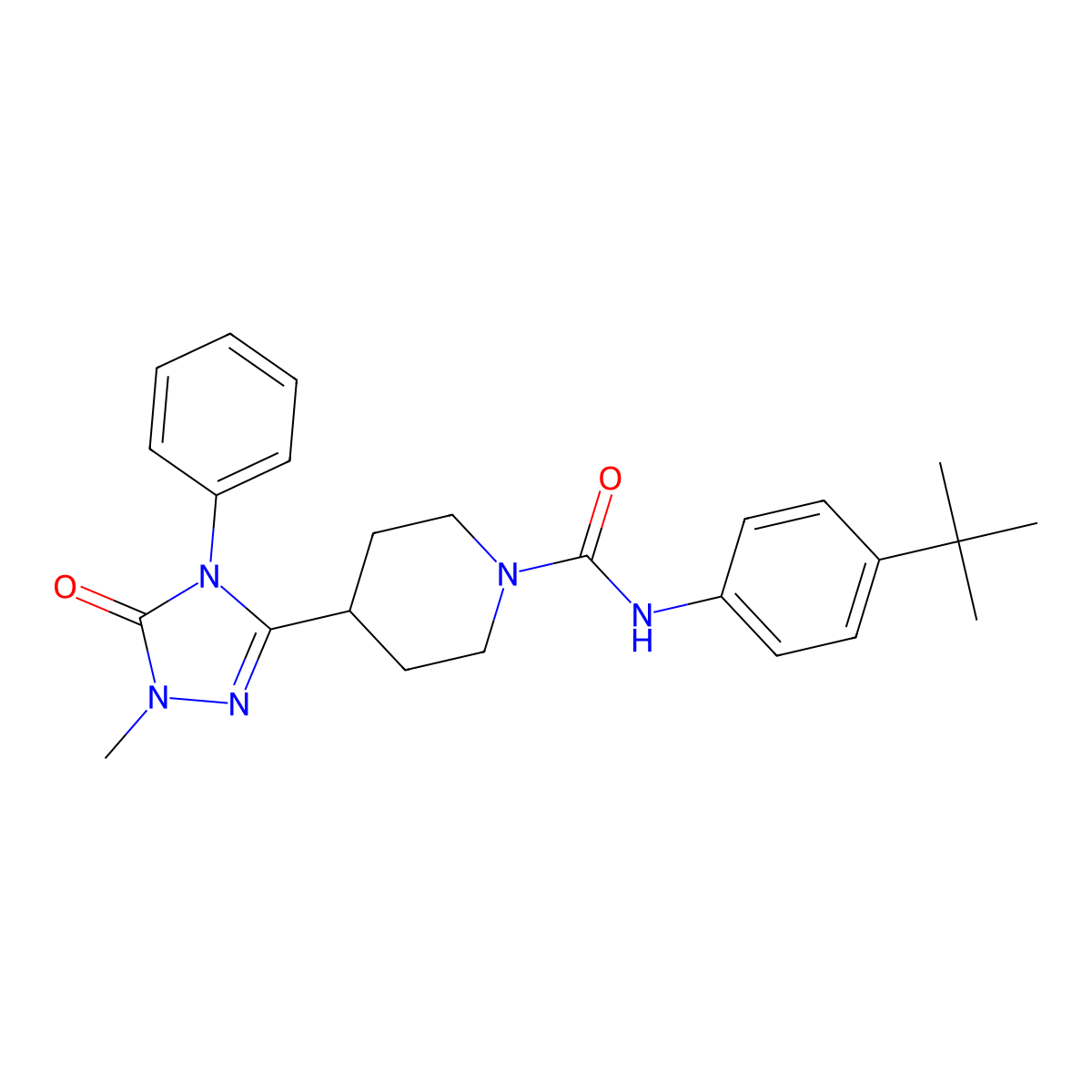N-(4-(tert-butyl)phenyl)-4-(1-methyl-5-oxo-4-phenyl-4,5-dihydro-1H-1,2,4-triazol-3-yl)piperidine-1-carboxamide molecular structure, CAS 1421481-94-8