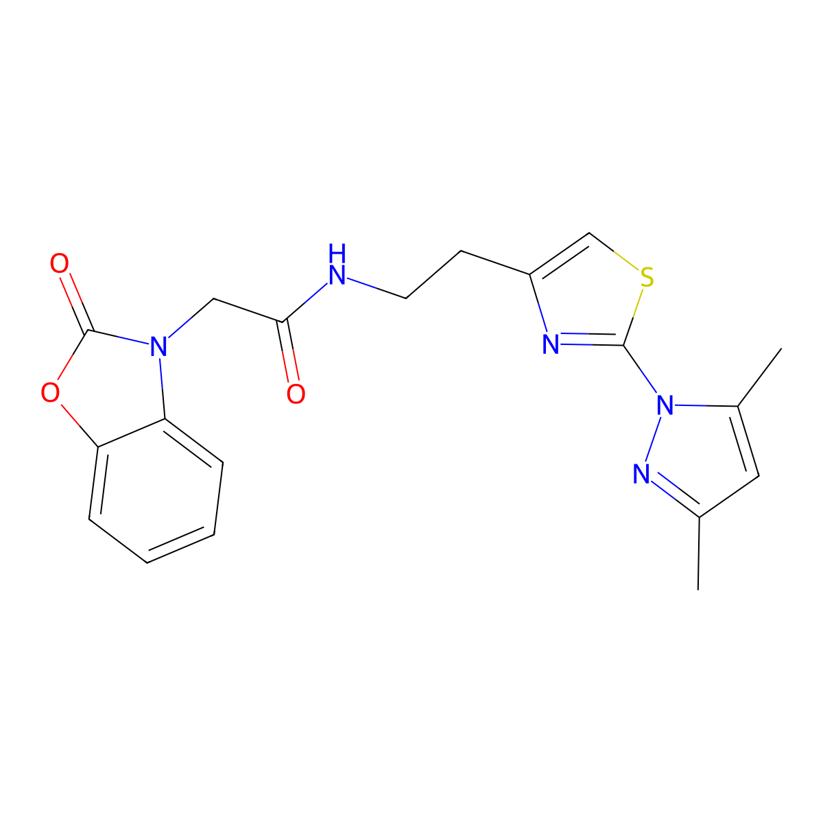 N-(2-(2-(3,5-dimethyl-1H-pyrazol-1-yl)thiazol-4-yl)ethyl)-2-(2-oxobenzo[d]oxazol-3(2H)-yl)acetamide molecular structure, CAS 1421481-95-9