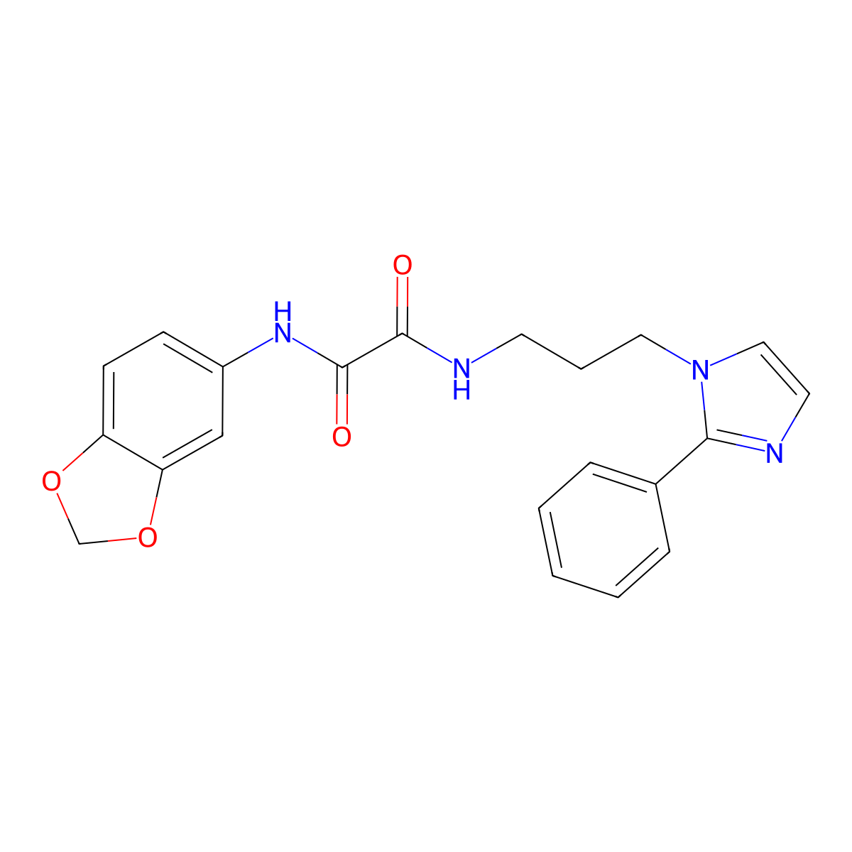 N1-(benzo[d][1,3]dioxol-5-yl)-N2-(3-(2-phenyl-1H-imidazol-1-yl)propyl)oxalamide molecular structure, CAS 1421482-00-9
