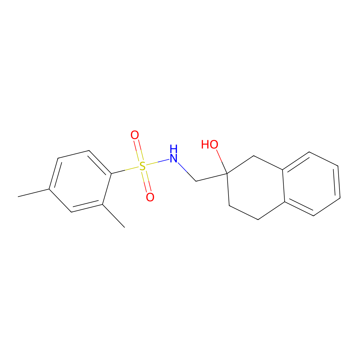 N-((2-hydroxy-1,2,3,4-tetrahydronaphthalen-2-yl)methyl)-2,4-dimethylbenzenesulfonamide molecular structure, CAS 1421482-05-4