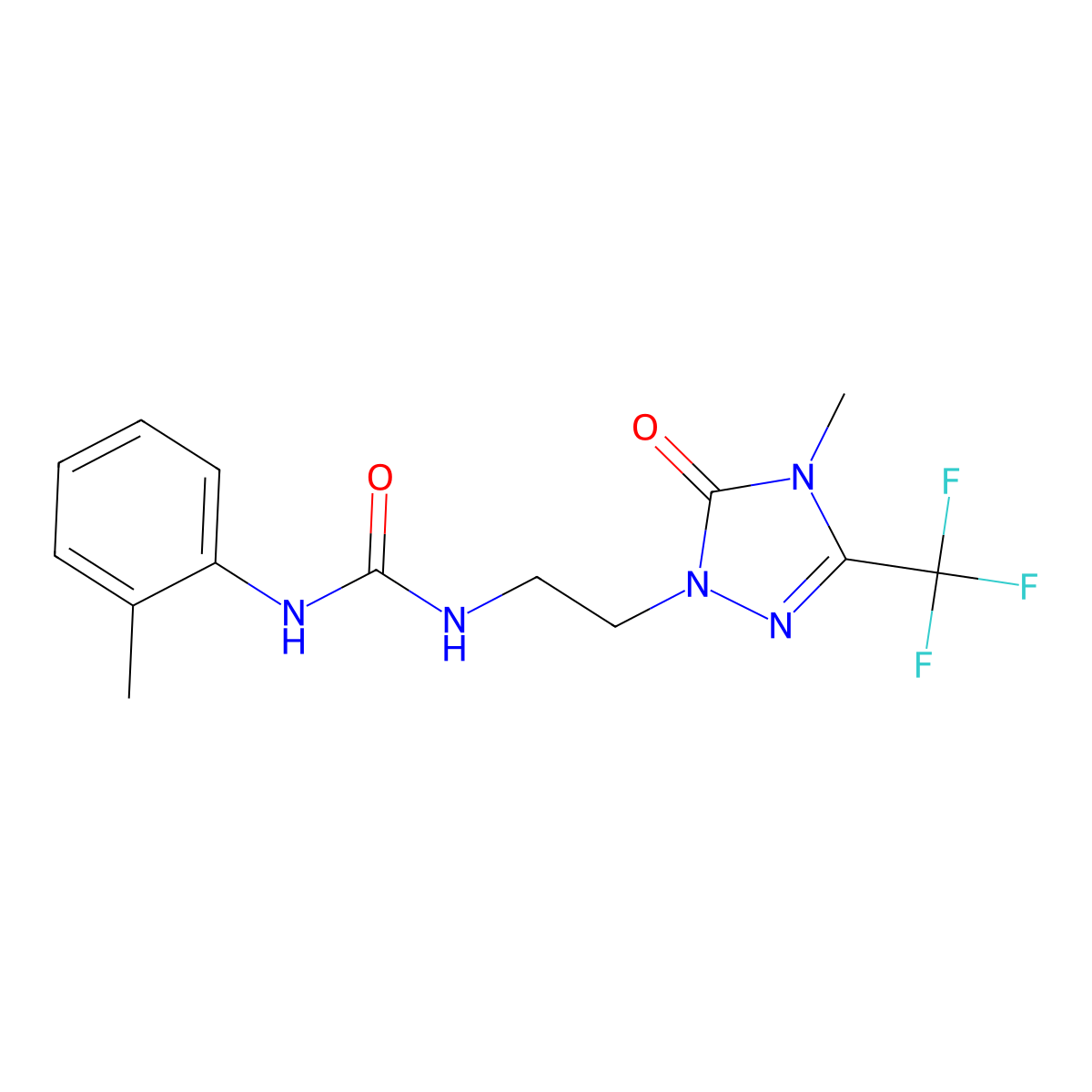 1-(2-(4-methyl-5-oxo-3-(trifluoromethyl)-4,5-dihydro-1H-1,2,4-triazol-1-yl)ethyl)-3-(o-tolyl)urea molecular structure, CAS 1421482-17-8