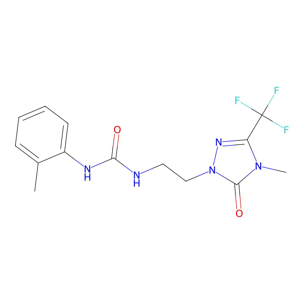 1-(2-(4-methyl-5-oxo-3-(trifluoromethyl)-4,5-dihydro-1H-1,2,4-triazol-1-yl)ethyl)-3-(o-tolyl)urea molecular structure, CAS 1421482-17-8