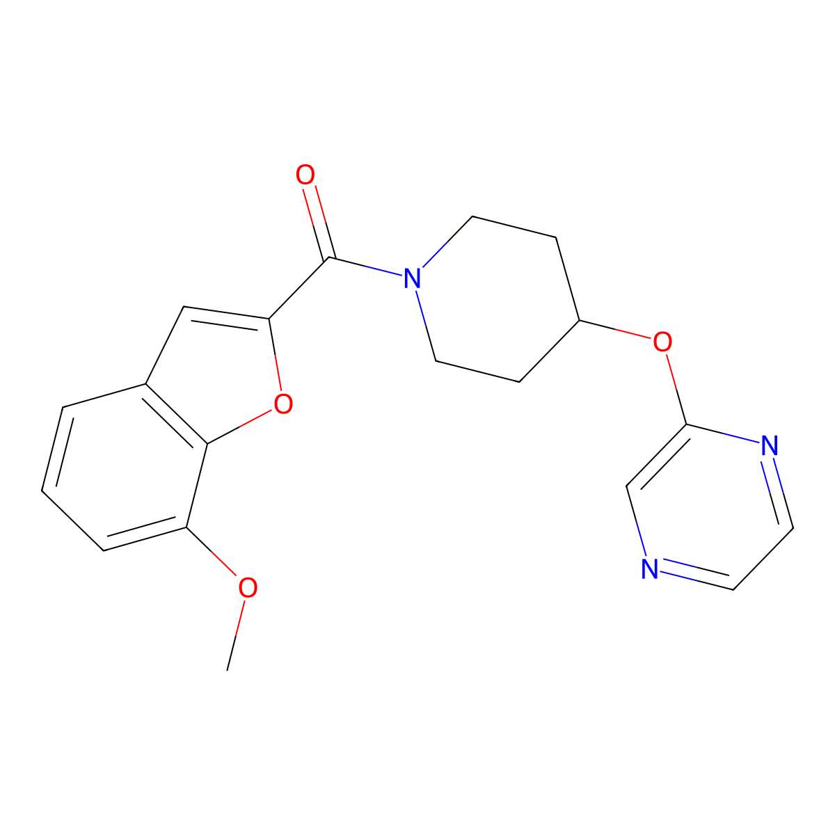(7-Methoxybenzofuran-2-yl)(4-(pyrazin-2-yloxy)piperidin-1-yl)methanone molecular structure, CAS 1421482-20-3