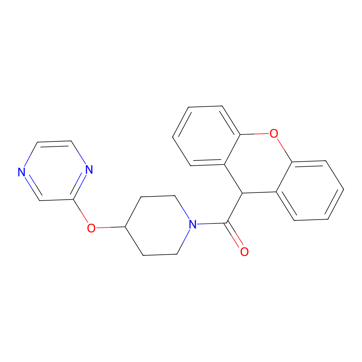 (4-(pyrazin-2-yloxy)piperidin-1-yl)(9H-xanthen-9-yl)methanone molecular structure, CAS 1421482-24-7