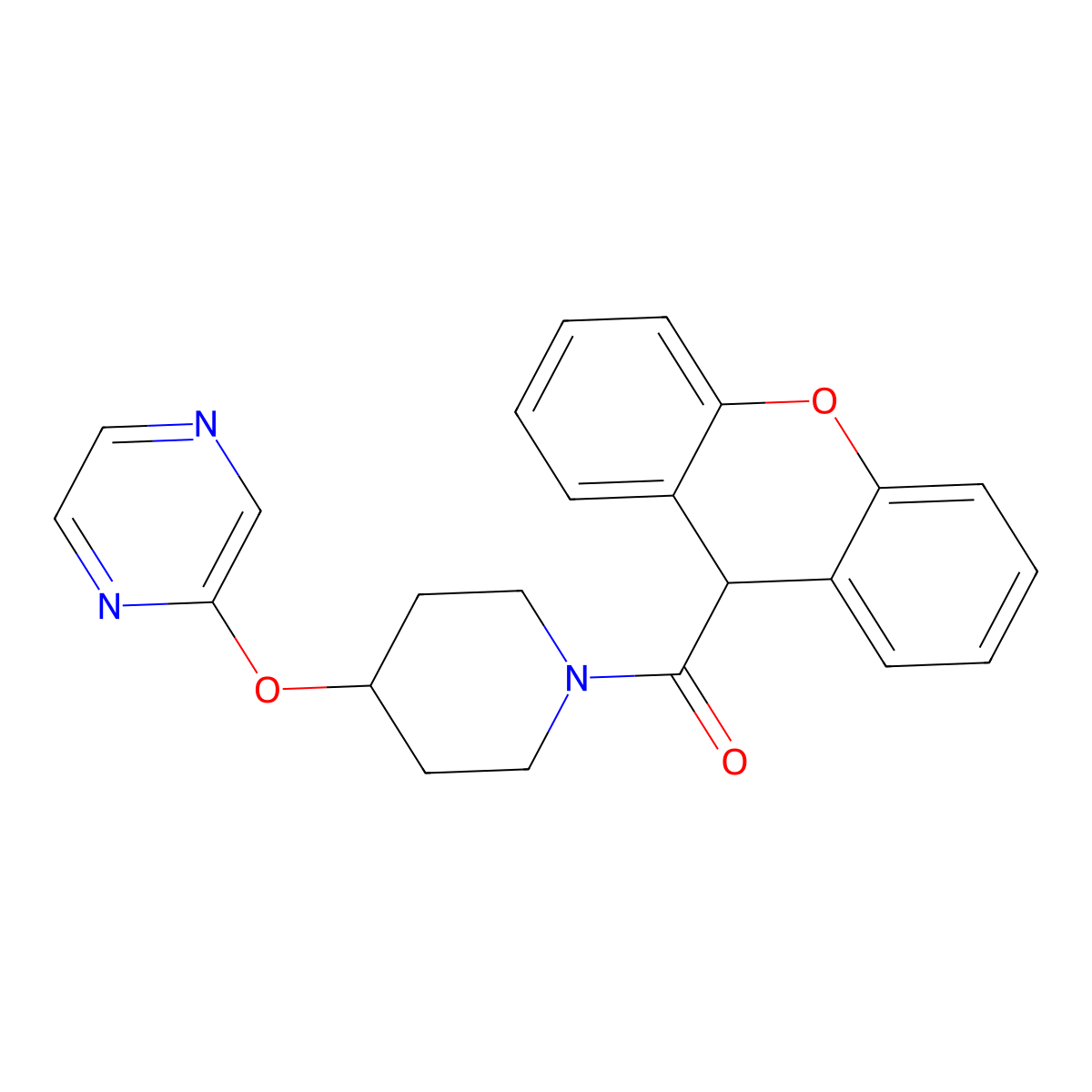 (4-(pyrazin-2-yloxy)piperidin-1-yl)(9H-xanthen-9-yl)methanone molecular structure, CAS 1421482-24-7