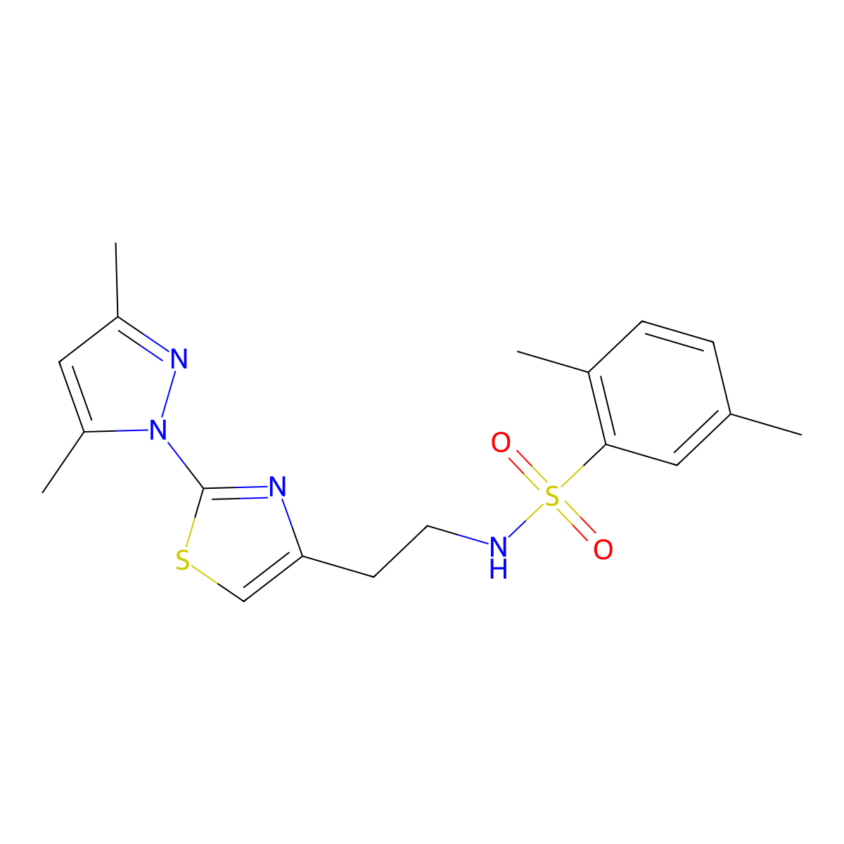 N-(2-(2-(3,5-dimethyl-1H-pyrazol-1-yl)thiazol-4-yl)ethyl)-2,5-dimethylbenzenesulfonamide molecular structure, CAS 1421482-34-9