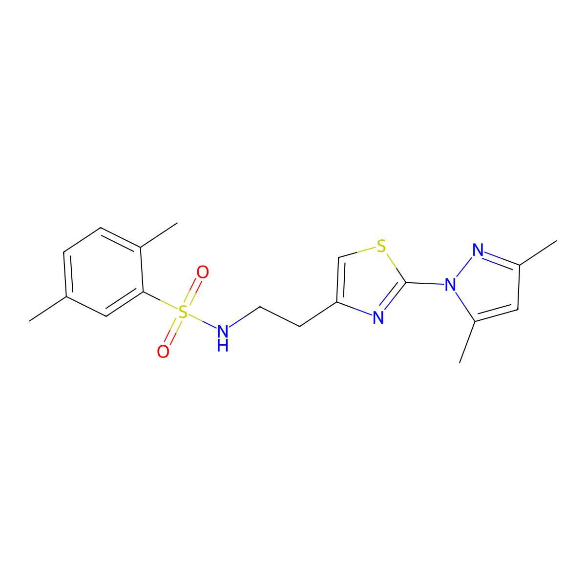 N-(2-(2-(3,5-dimethyl-1H-pyrazol-1-yl)thiazol-4-yl)ethyl)-2,5-dimethylbenzenesulfonamide molecular structure, CAS 1421482-34-9
