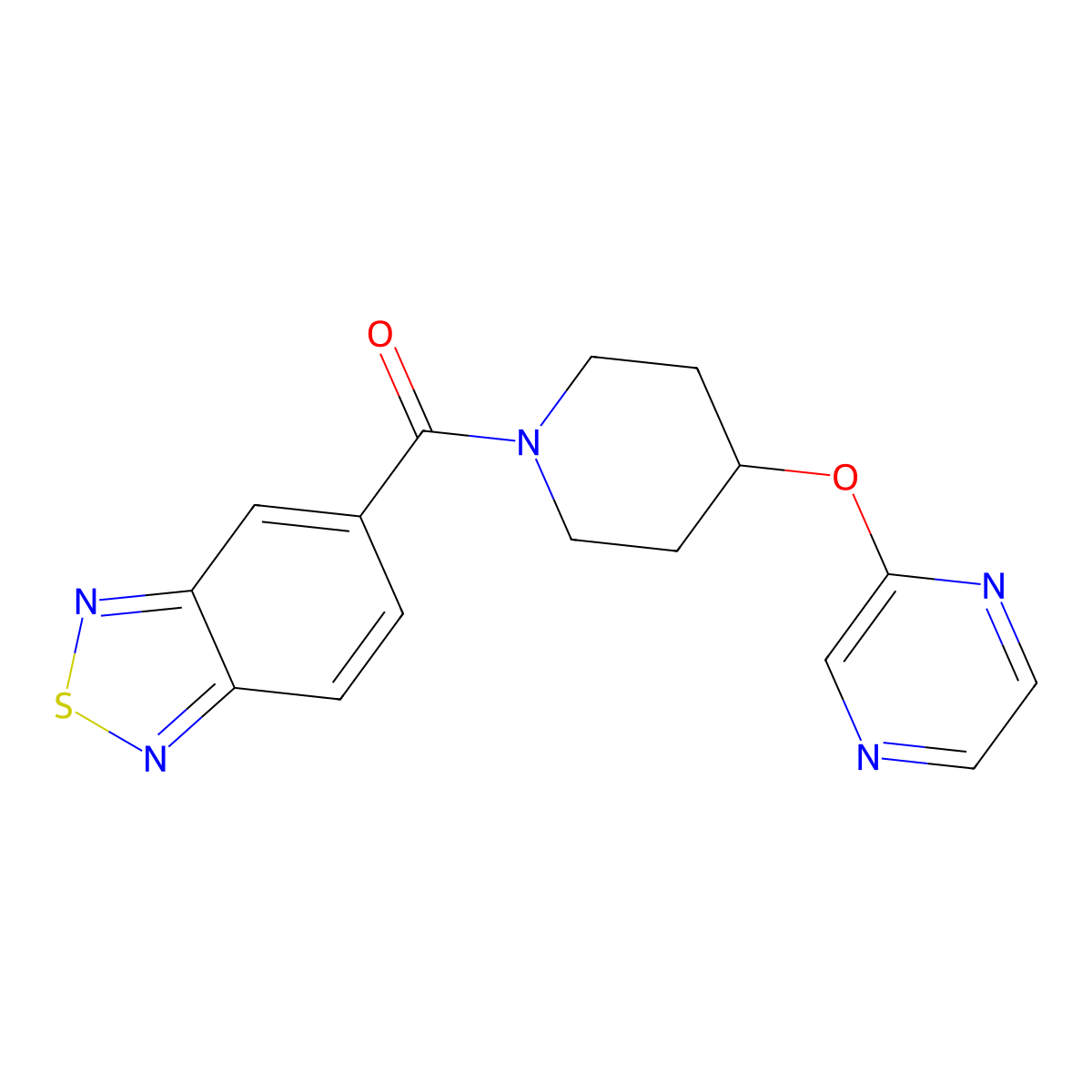 Benzo[c][1,2,5]thiadiazol-5-yl(4-(pyrazin-2-yloxy)piperidin-1-yl)methanone molecular structure, CAS 1421482-38-3