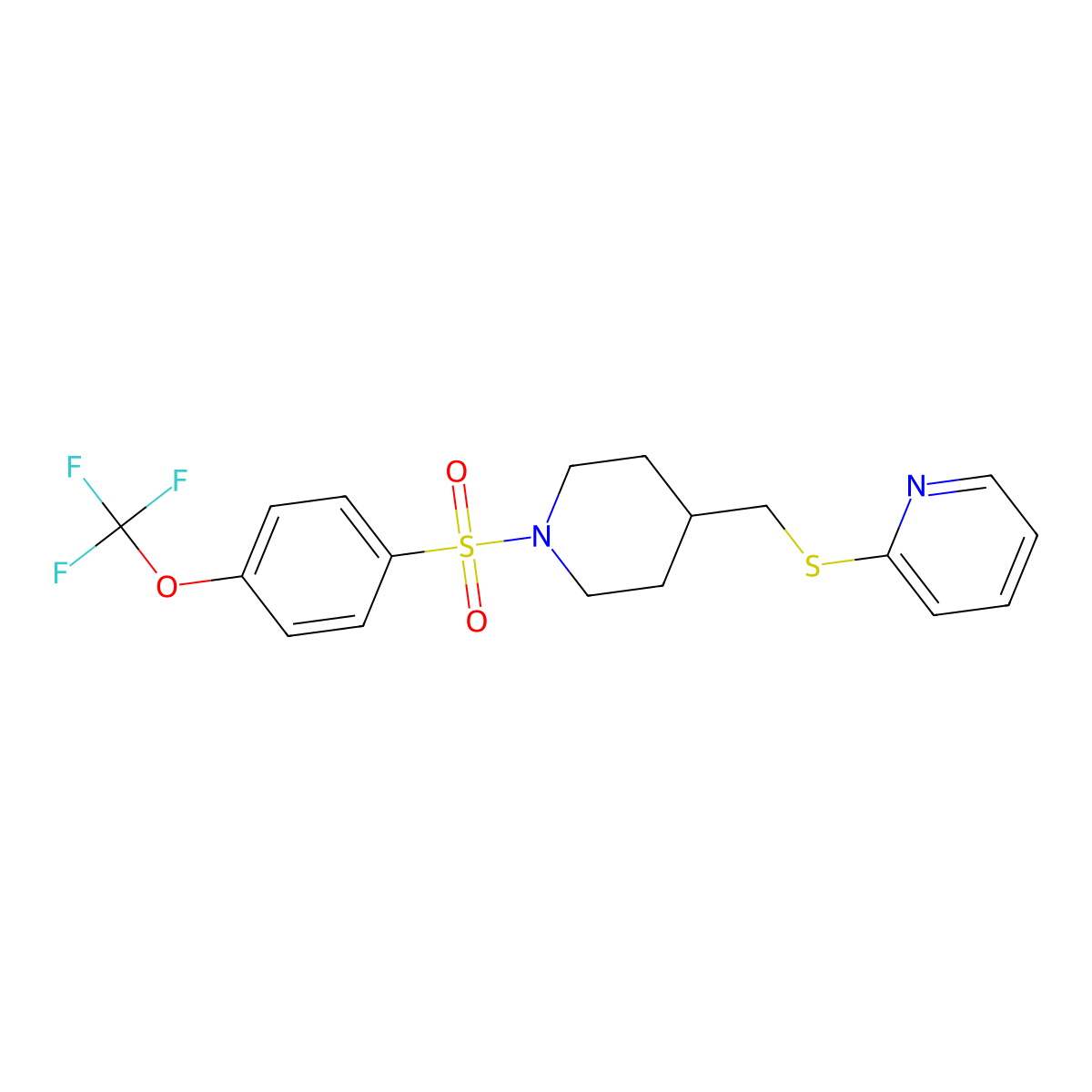 2-(((1-((4-(Trifluoromethoxy)phenyl)sulfonyl)piperidin-4-yl)methyl)thio)pyridine molecular structure, CAS 1421482-51-0