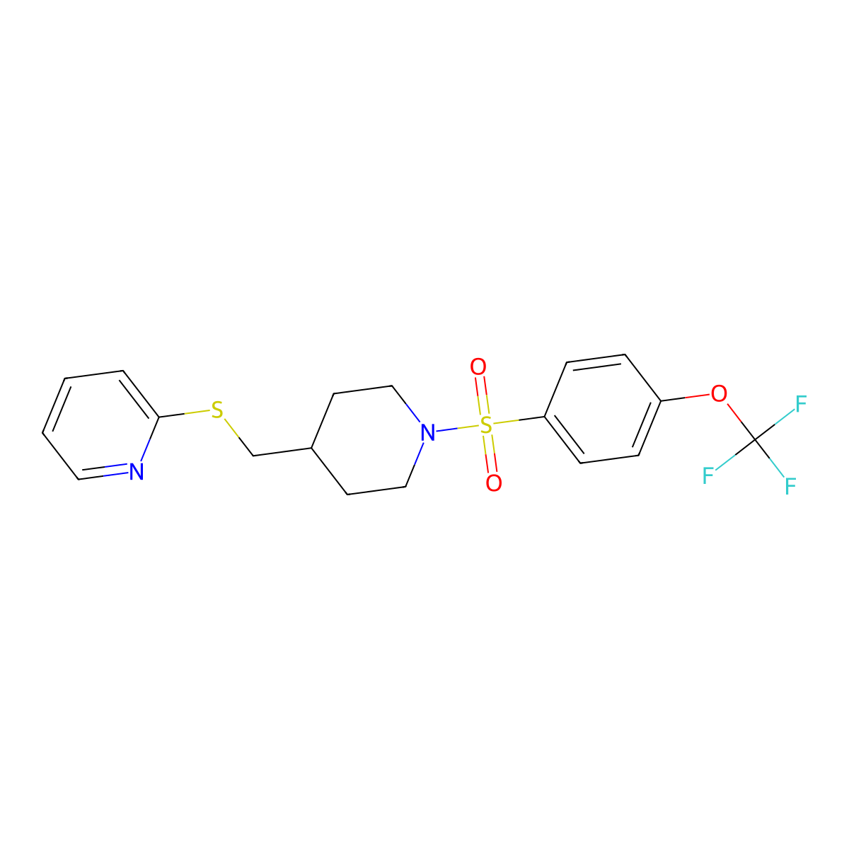 2-(((1-((4-(Trifluoromethoxy)phenyl)sulfonyl)piperidin-4-yl)methyl)thio)pyridine molecular structure, CAS 1421482-51-0