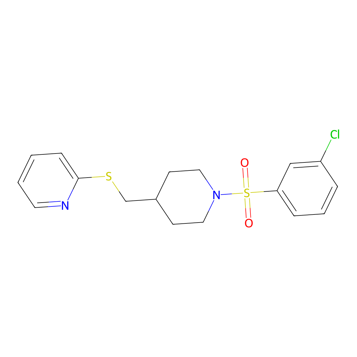 2-(((1-((3-Chlorophenyl)sulfonyl)piperidin-4-yl)methyl)thio)pyridine molecular structure, CAS 1421482-57-6
