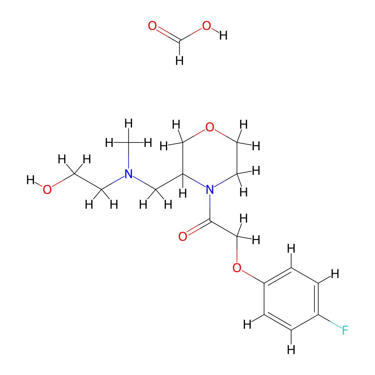 2-(4-Fluorophenoxy)-1-(3-(((2-hydroxyethyl)(methyl)amino)methyl)morpholino)ethanone formate molecular structure, CAS 1421482-59-8