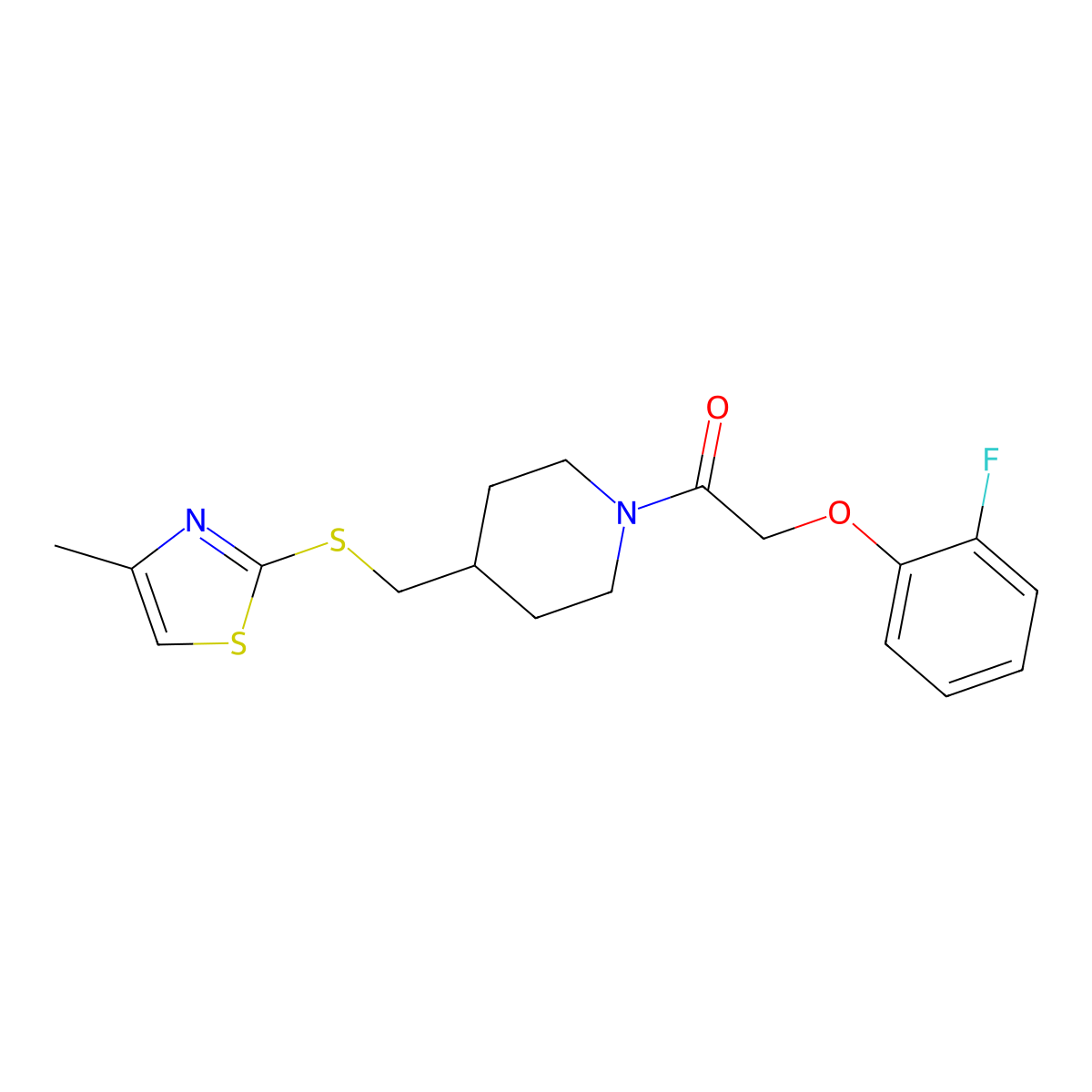 2-(2-Fluorophenoxy)-1-(4-(((4-methylthiazol-2-yl)thio)methyl)piperidin-1-yl)ethanone molecular structure, CAS 1421482-63-4