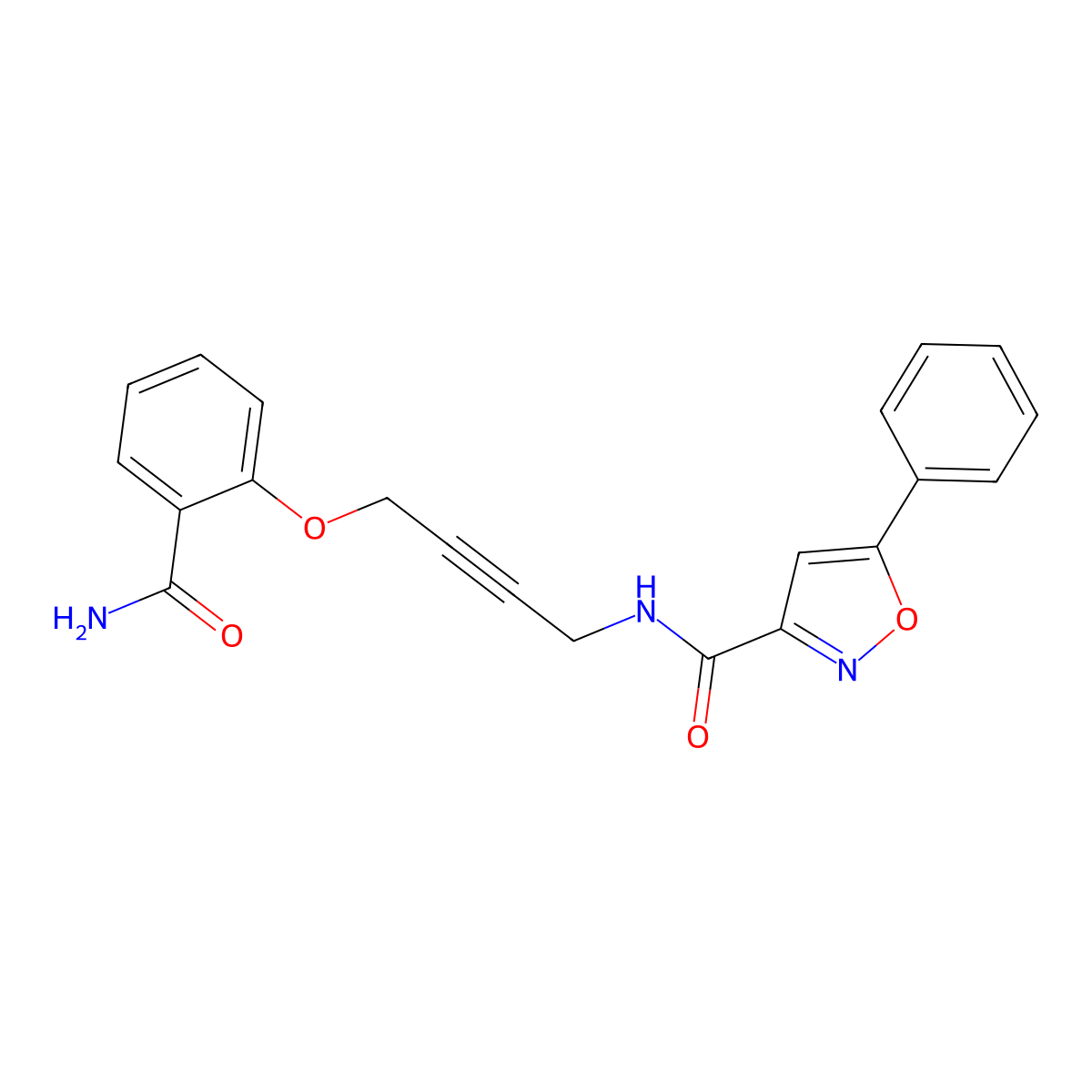 N-(4-(2-carbamoylphenoxy)but-2-yn-1-yl)-5-phenylisoxazole-3-carboxamide molecular structure, CAS 1421482-64-5