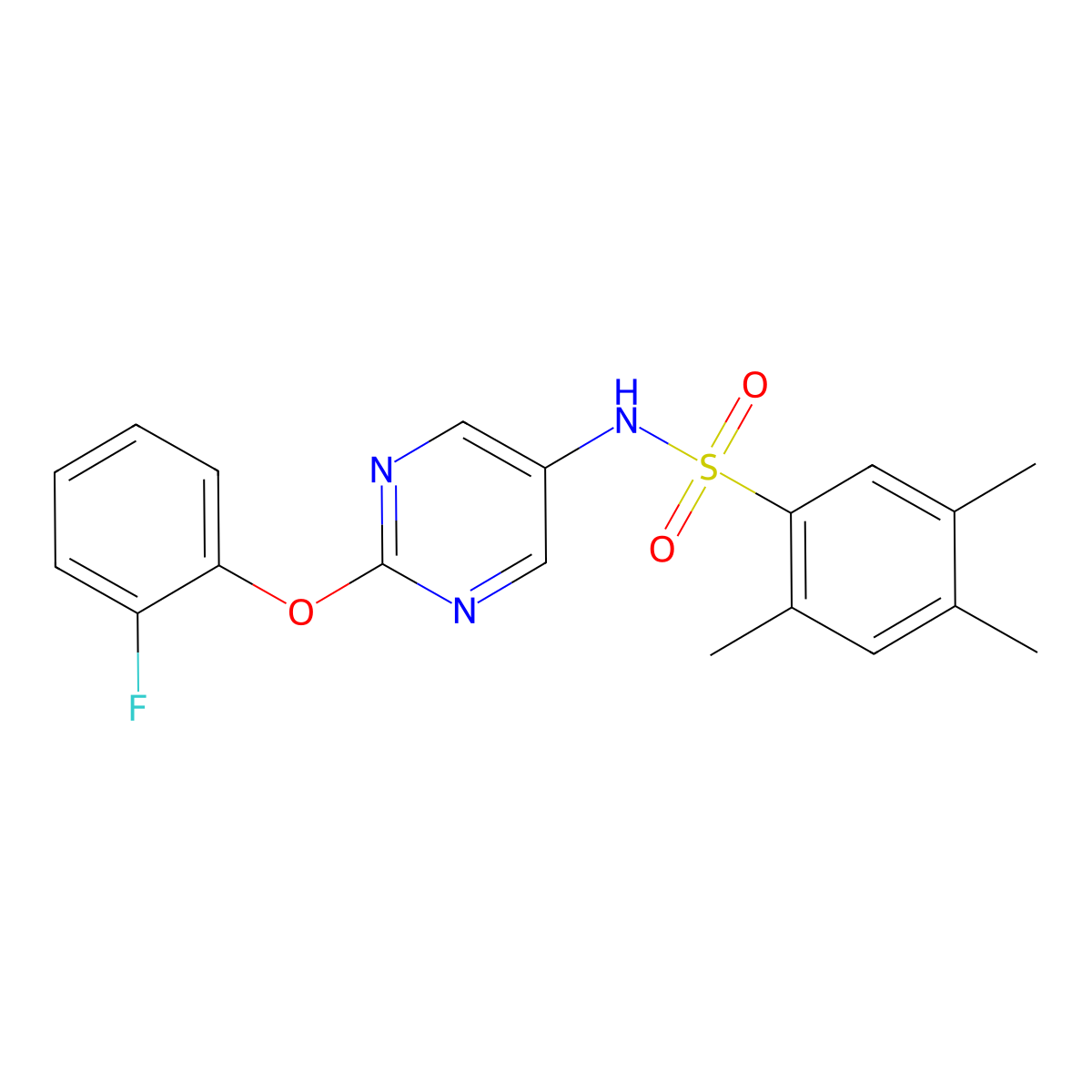 N-(2-(2-fluorophenoxy)pyrimidin-5-yl)-2,4,5-trimethylbenzenesulfonamide molecular structure, CAS 1421482-69-0