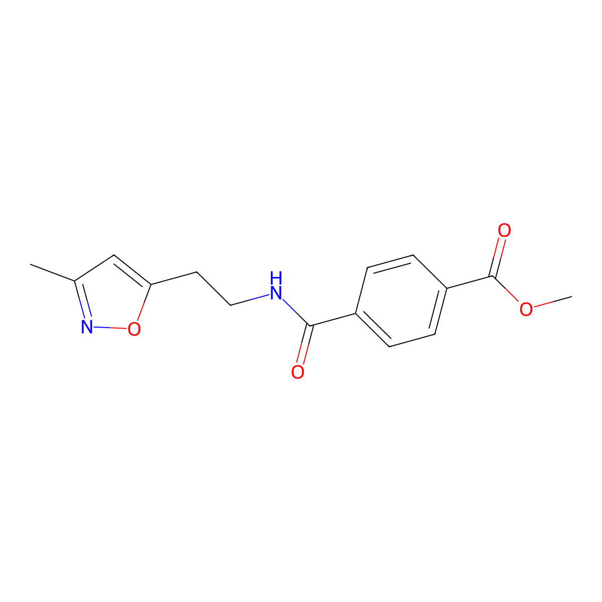 Methyl 4-((2-(3-methylisoxazol-5-yl)ethyl)carbamoyl)benzoate molecular structure, CAS 1421482-70-3