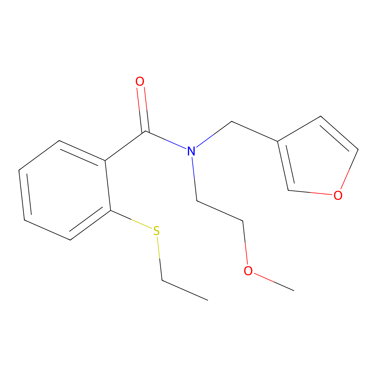 2-(ethylthio)-N-(furan-3-ylmethyl)-N-(2-methoxyethyl)benzamide molecular structure, CAS 1421482-74-7