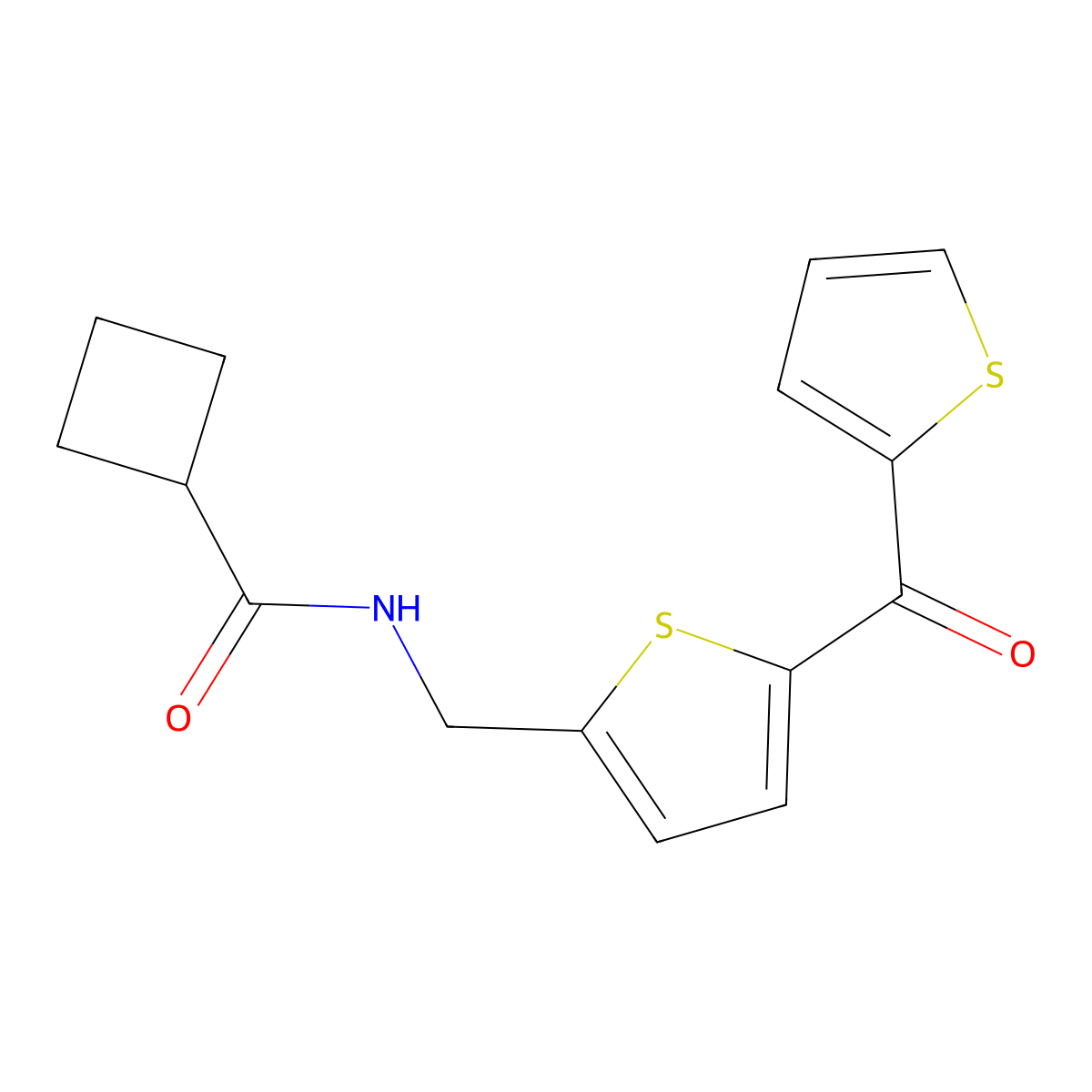 N-{[5-(Thiophene-2-carbonyl)thiophen-2-YL]methyl}cyclobutanecarboxamide molecular structure, CAS 1421482-75-8