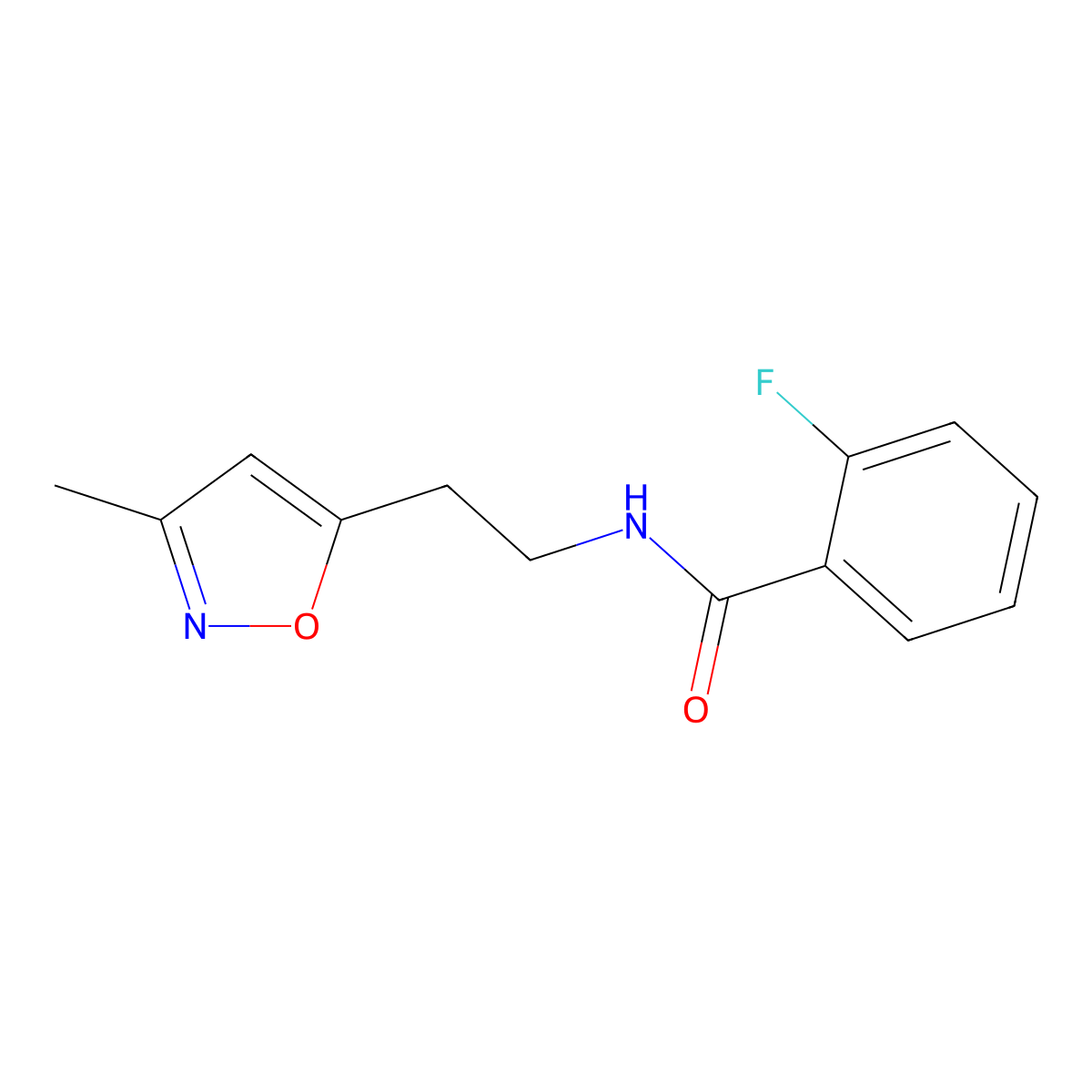 2-fluoro-N-(2-(3-methylisoxazol-5-yl)ethyl)benzamide molecular structure, CAS 1421482-77-0