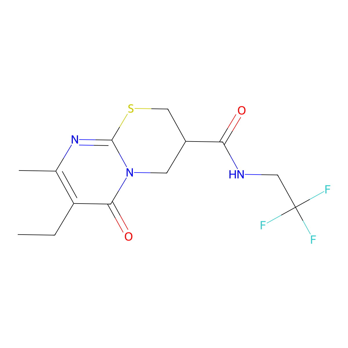 7-ethyl-8-methyl-6-oxo-N-(2,2,2-trifluoroethyl)-2,3,4,6-tetrahydropyrimido[2,1-b][1,3]thiazine-3-carboxamide molecular structure, CAS 1421482-79-2