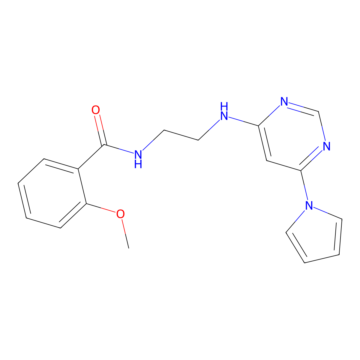 N-(2-((6-(1H-pyrrol-1-yl)pyrimidin-4-yl)amino)ethyl)-2-methoxybenzamide molecular structure, CAS 1421482-86-1