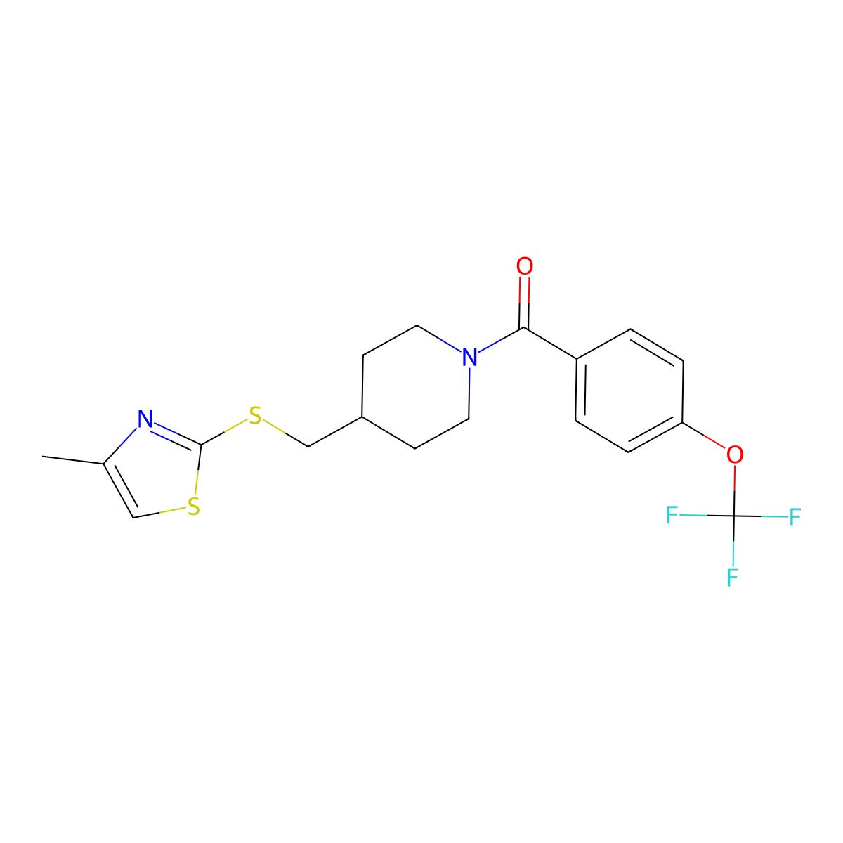 (4-(((4-Methylthiazol-2-yl)thio)methyl)piperidin-1-yl)(4-(trifluoromethoxy)phenyl)methanone molecular structure, CAS 1421482-89-4
