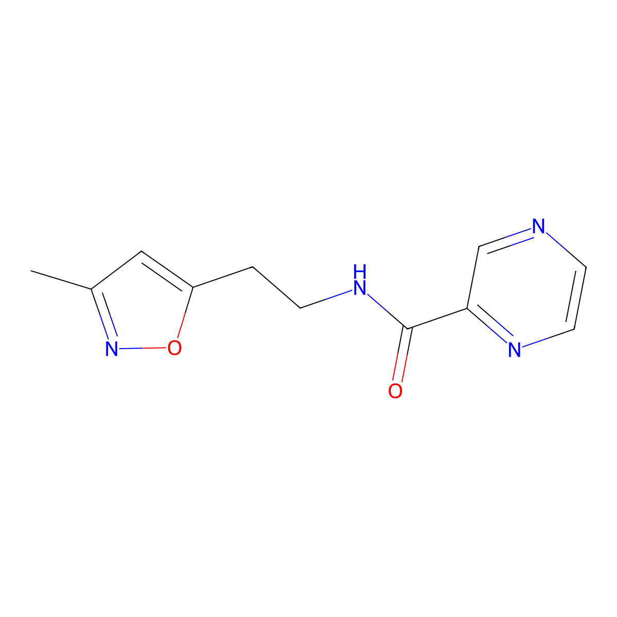 N-(2-(3-methylisoxazol-5-yl)ethyl)pyrazine-2-carboxamide molecular structure, CAS 1421482-97-4
