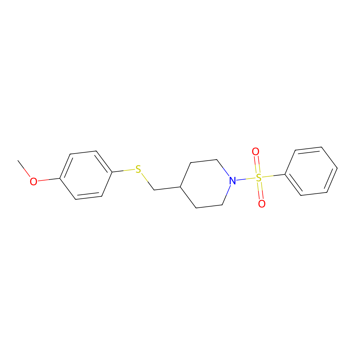4-(((4-Methoxyphenyl)thio)methyl)-1-(phenylsulfonyl)piperidine molecular structure, CAS 1421483-03-5