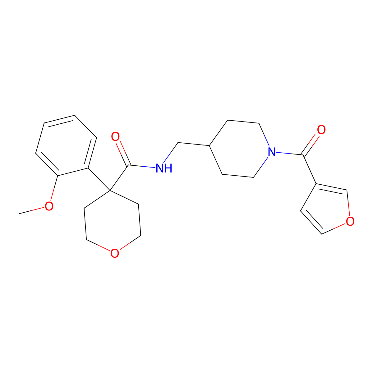 N-((1-(furan-3-carbonyl)piperidin-4-yl)methyl)-4-(2-methoxyphenyl)tetrahydro-2H-pyran-4-carboxamide molecular structure, CAS 1421483-06-8