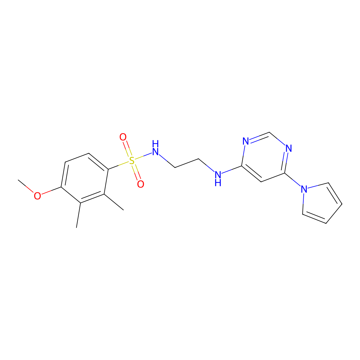 N-(2-((6-(1H-pyrrol-1-yl)pyrimidin-4-yl)amino)ethyl)-4-methoxy-2,3-dimethylbenzenesulfonamide molecular structure, CAS 1421483-11-5
