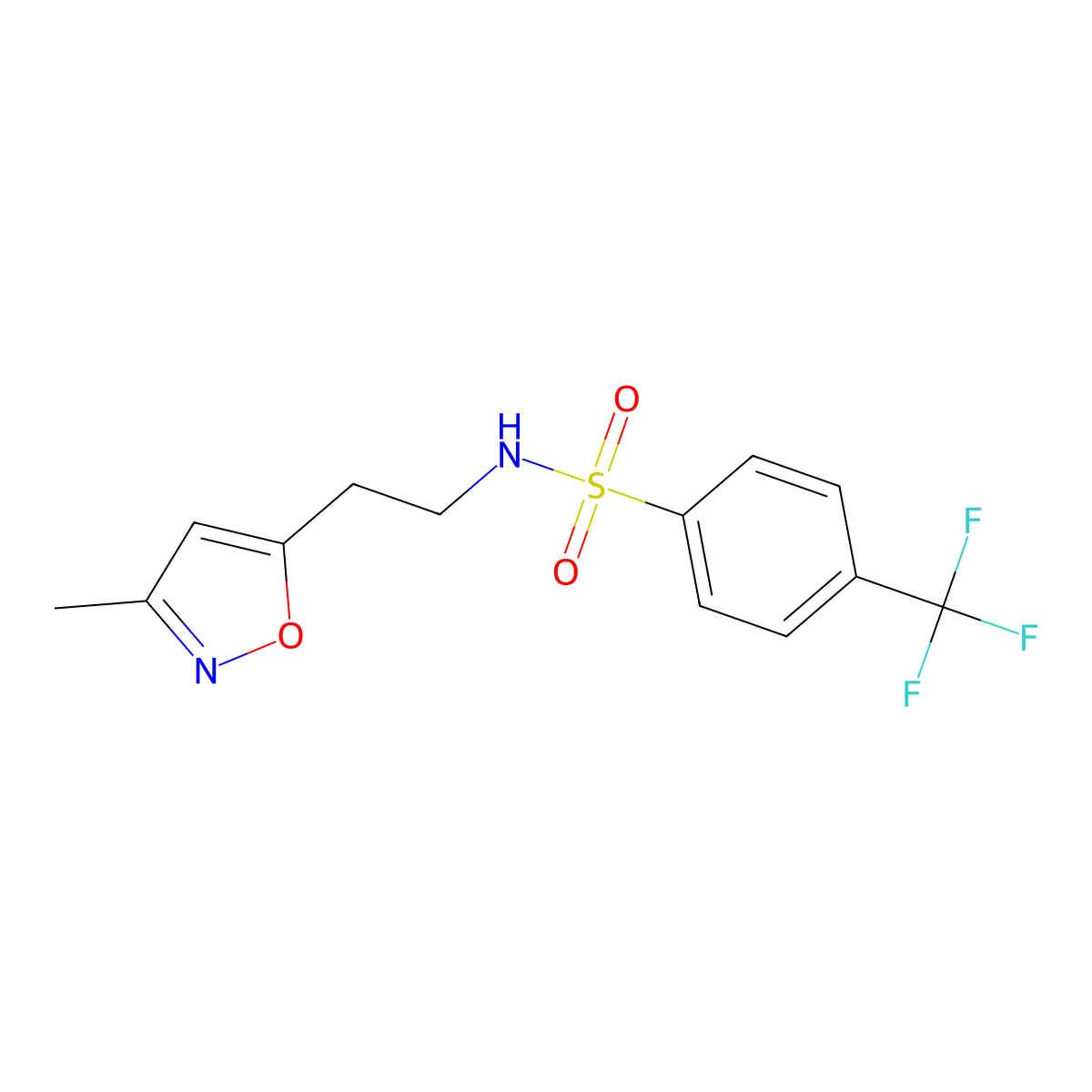 N-(2-(3-methylisoxazol-5-yl)ethyl)-4-(trifluoromethyl)benzenesulfonamide molecular structure, CAS 1421483-15-9