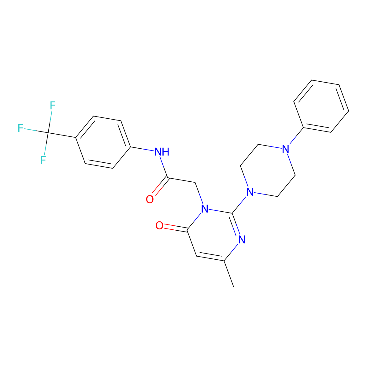 2-(4-methyl-6-oxo-2-(4-phenylpiperazin-1-yl)pyrimidin-1(6H)-yl)-N-(4-(trifluoromethyl)phenyl)acetamide molecular structure, CAS 1421483-20-6