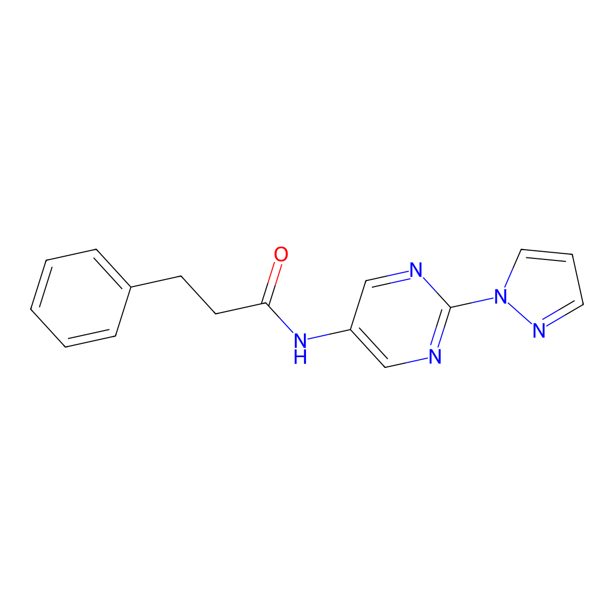N-(2-(1H-pyrazol-1-yl)pyrimidin-5-yl)-3-phenylpropanamide molecular structure, CAS 1421483-23-9