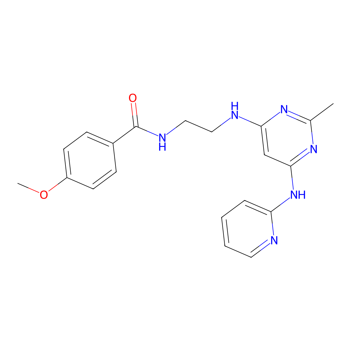 4-methoxy-N-(2-((2-methyl-6-(pyridin-2-ylamino)pyrimidin-4-yl)amino)ethyl)benzamide molecular structure, CAS 1421483-25-1