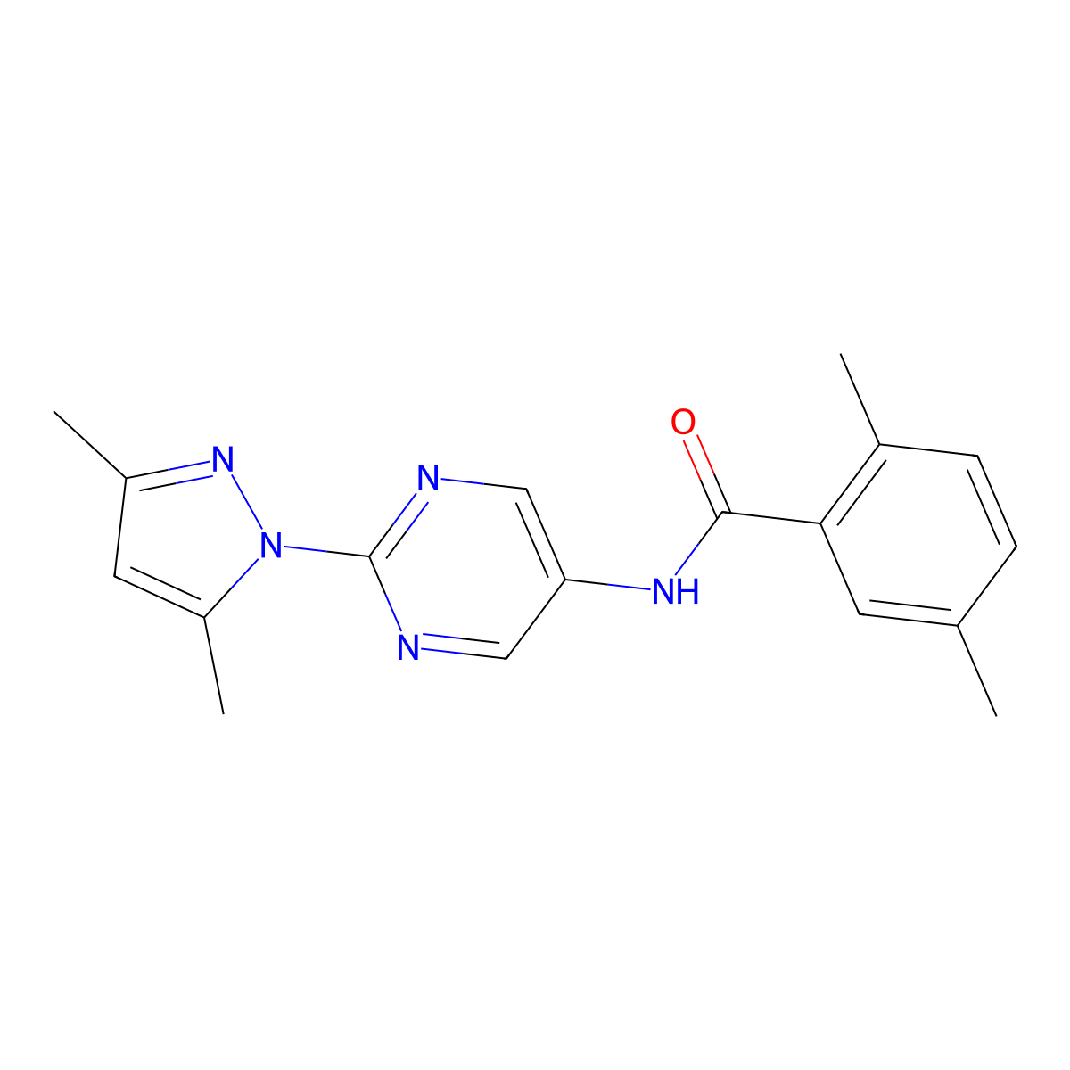 N-[2-(3,5-dimethyl-1H-pyrazol-1-yl)pyrimidin-5-yl]-2,5-dimethylbenzamide molecular structure, CAS 1421483-26-2