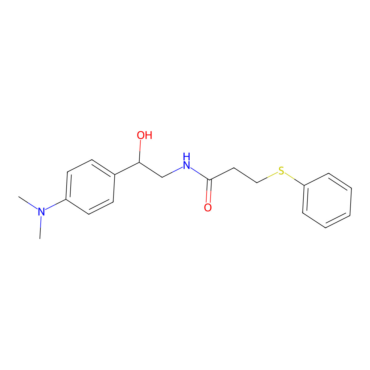 N-(2-(4-(dimethylamino)phenyl)-2-hydroxyethyl)-3-(phenylthio)propanamide molecular structure, CAS 1421483-29-5