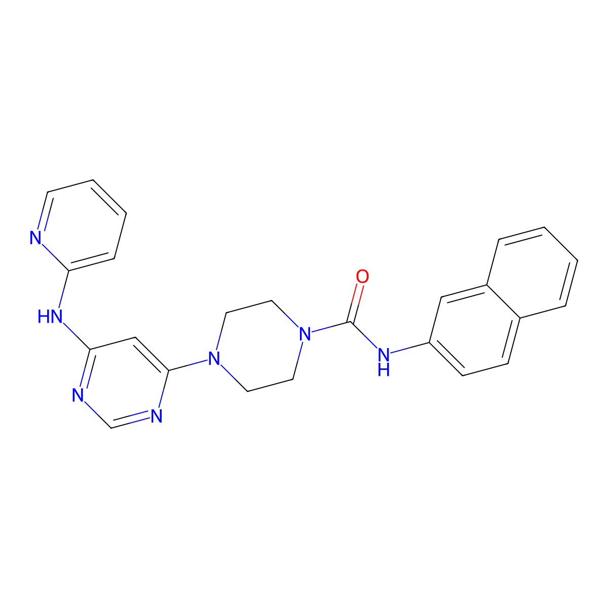 N-(naphthalen-2-yl)-4-(6-(pyridin-2-ylamino)pyrimidin-4-yl)piperazine-1-carboxamide molecular structure, CAS 1421483-32-0