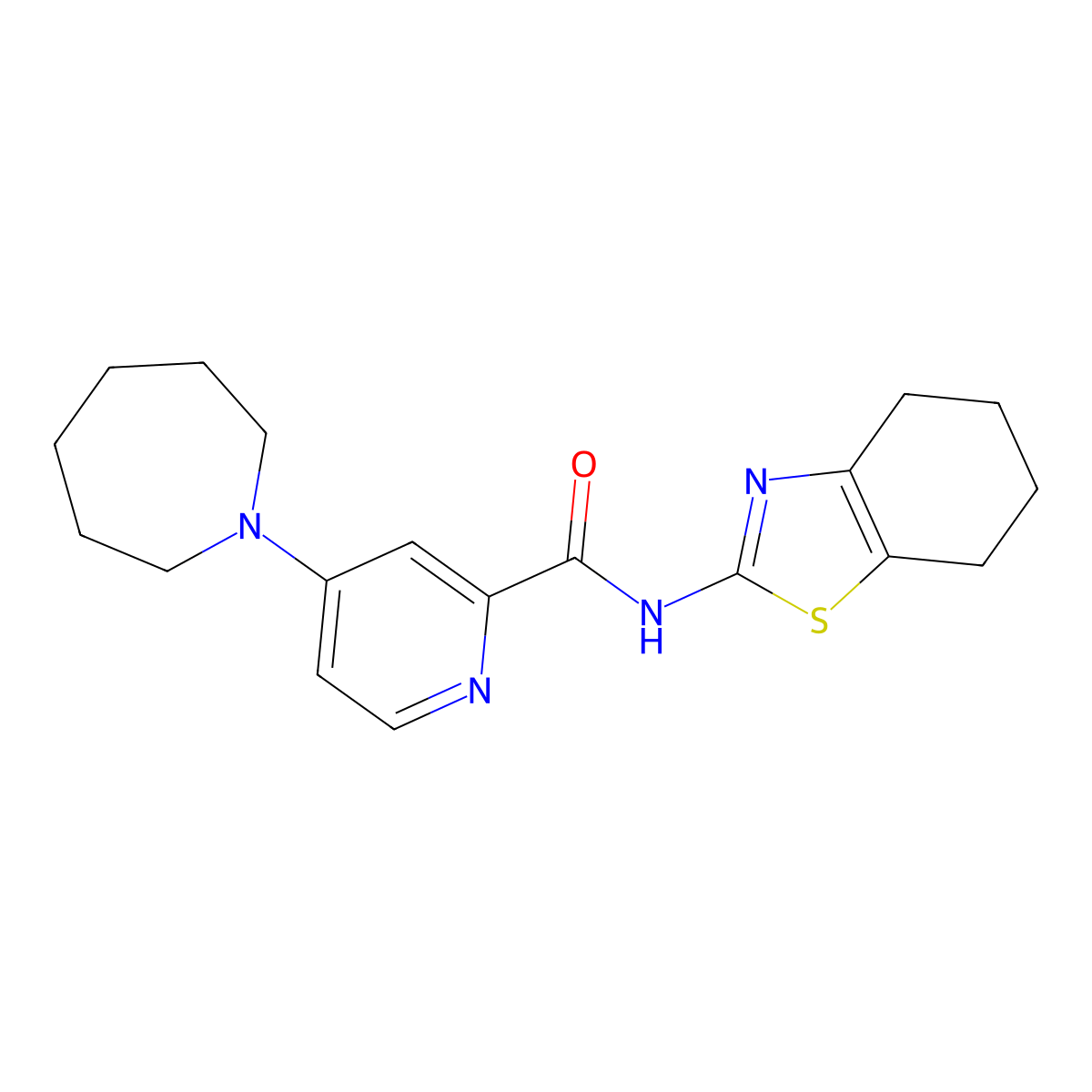 4-(azepan-1-yl)-N-(4,5,6,7-tetrahydrobenzo[d]thiazol-2-yl)picolinamide molecular structure, CAS 1421483-34-2