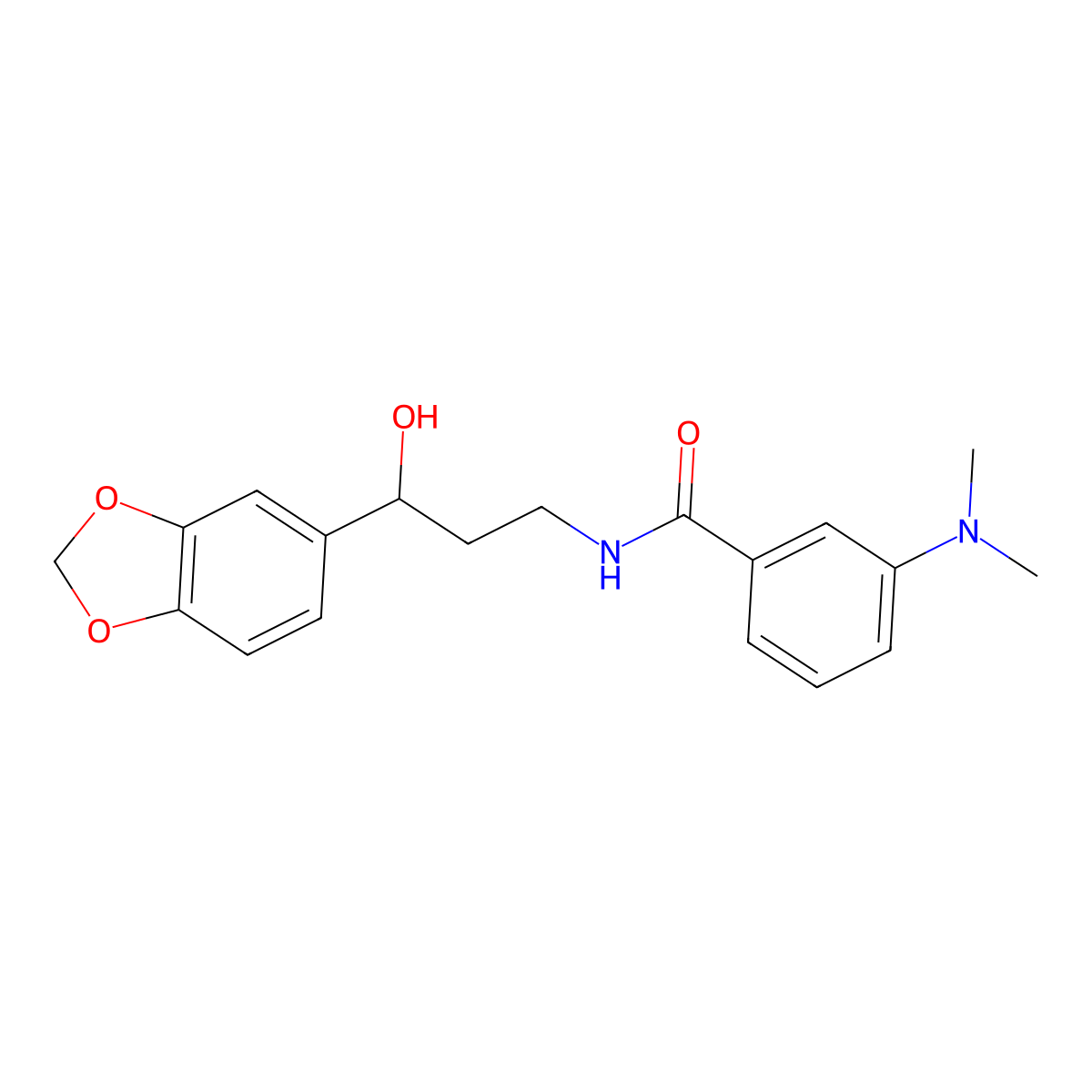 N-(3-(benzo[d][1,3]dioxol-5-yl)-3-hydroxypropyl)-3-(dimethylamino)benzamide molecular structure, CAS 1421483-37-5