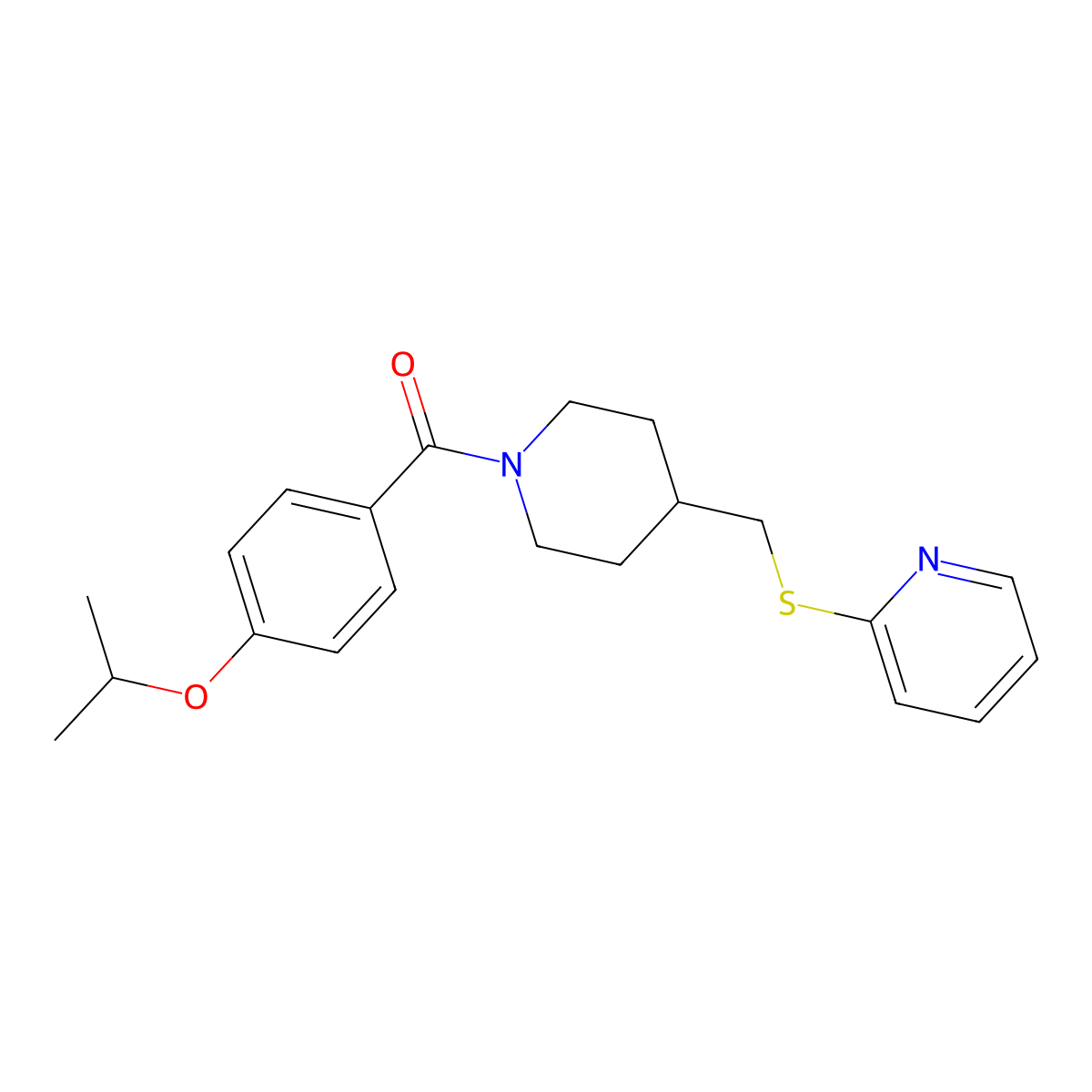(4-Isopropoxyphenyl)(4-((pyridin-2-ylthio)methyl)piperidin-1-yl)methanone molecular structure, CAS 1421483-39-7