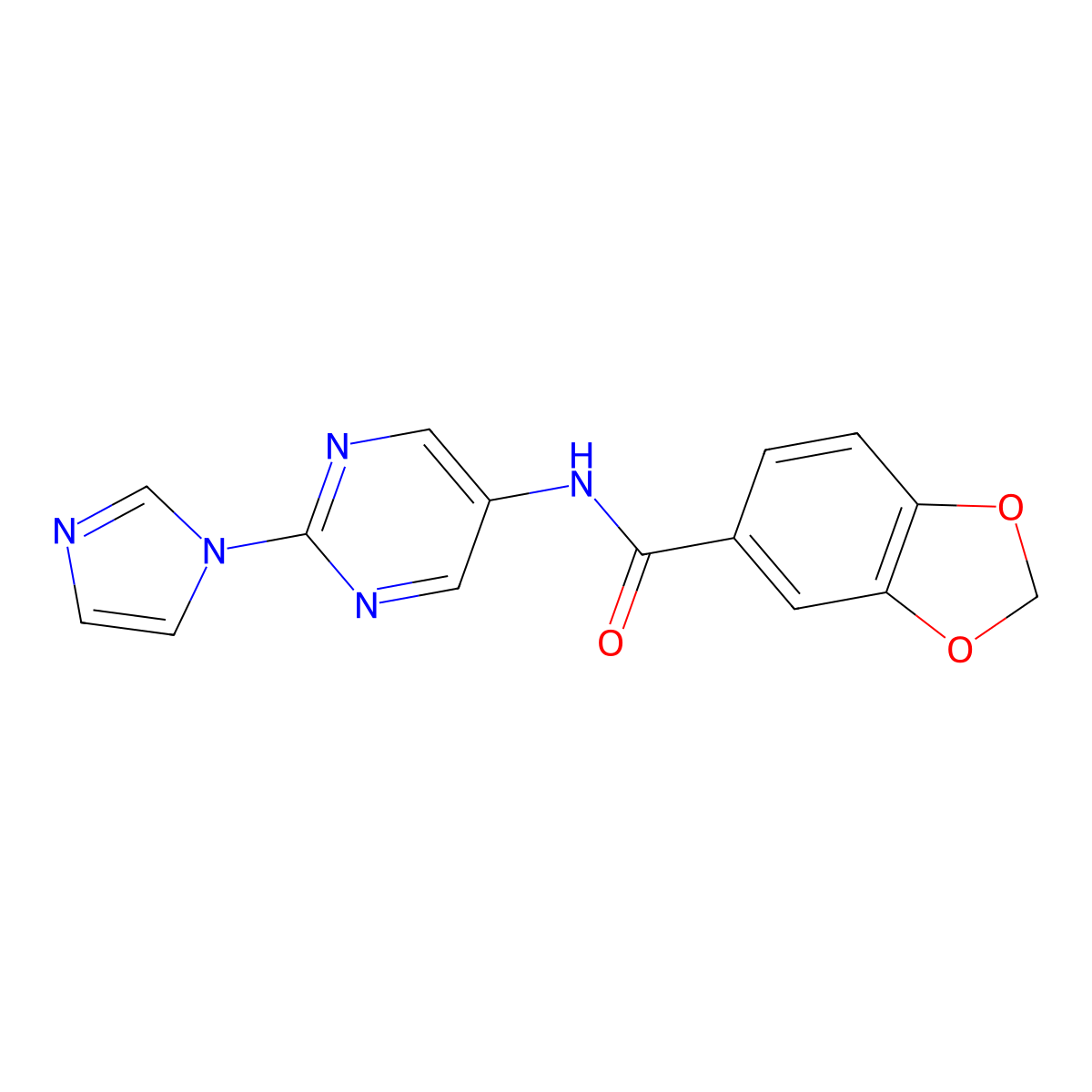 N-(2-(1H-imidazol-1-yl)pyrimidin-5-yl)benzo[d][1,3]dioxole-5-carboxamide molecular structure, CAS 1421483-44-4