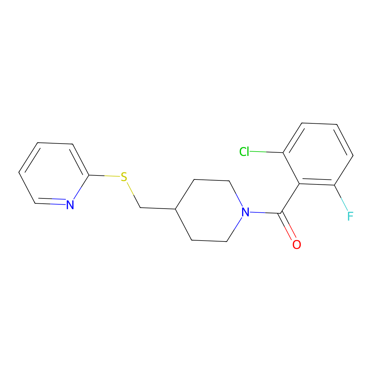 (2-Chloro-6-fluorophenyl)(4-((pyridin-2-ylthio)methyl)piperidin-1-yl)methanone molecular structure, CAS 1421483-46-6