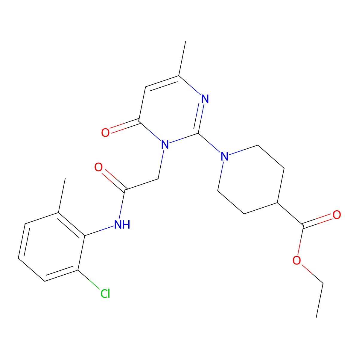 Ethyl 1-(1-(2-((2-chloro-6-methylphenyl)amino)-2-oxoethyl)-4-methyl-6-oxo-1,6-dihydropyrimidin-2-yl)piperidine-4-carboxylate molecular structure, CAS 1421483-51-3