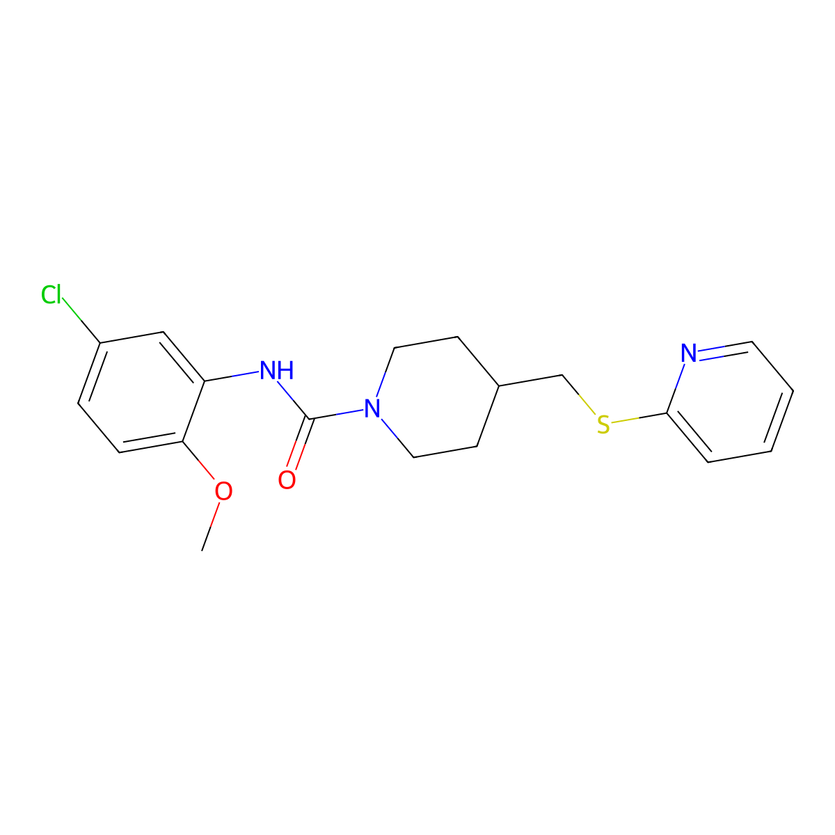 N-(5-chloro-2-methoxyphenyl)-4-((pyridin-2-ylthio)methyl)piperidine-1-carboxamide molecular structure, CAS 1421483-52-4