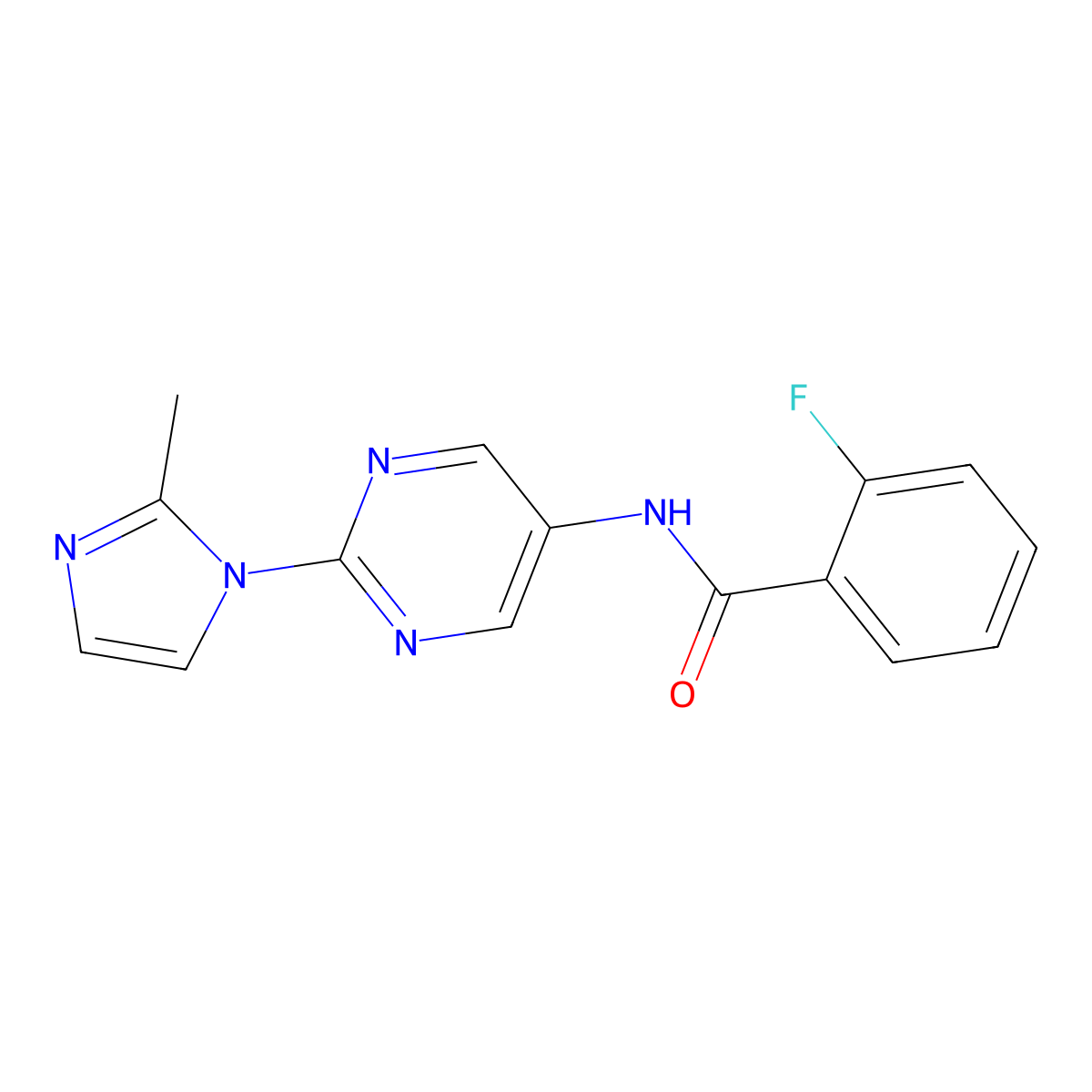 2-fluoro-N-(2-(2-methyl-1H-imidazol-1-yl)pyrimidin-5-yl)benzamide molecular structure, CAS 1421483-53-5