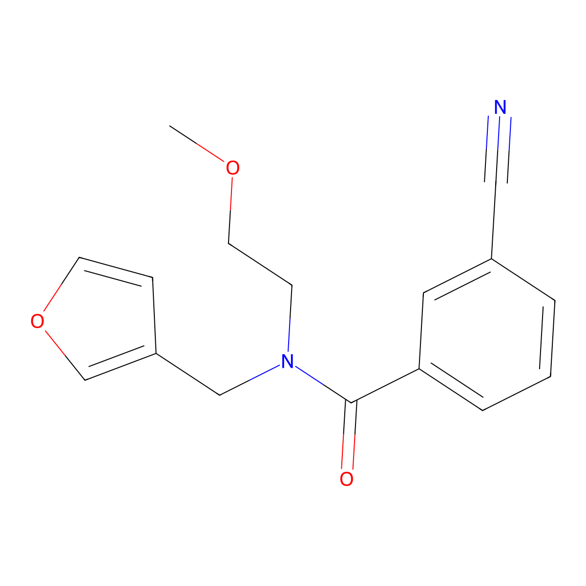3-cyano-N-(furan-3-ylmethyl)-N-(2-methoxyethyl)benzamide molecular structure, CAS 1421483-54-6